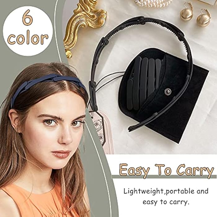 Messen 6 Pieces Plastic Headbands No Slip Teeth Comb Foldable Headband Assorted Colors Compact Portable Adjustable Hair Hoop for Women Girl Washing Makeup Travel Outdoor - Image 3